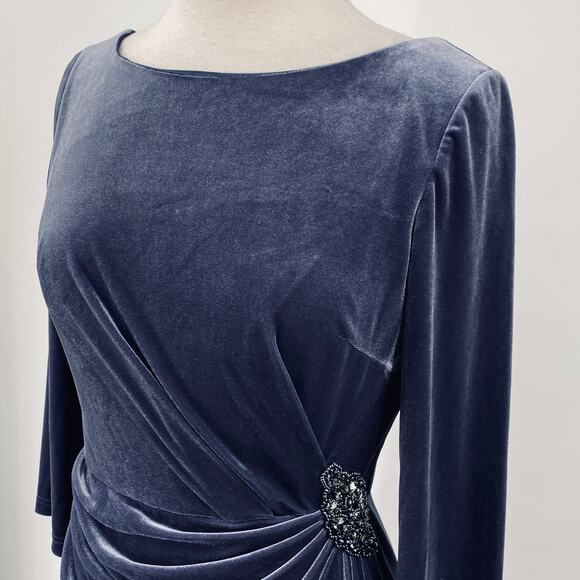 Oleg Cassini Velvet Draped Cocktail Mini Dress Sheath Long Sleeve Gathered 8 - Picture 6 of 12